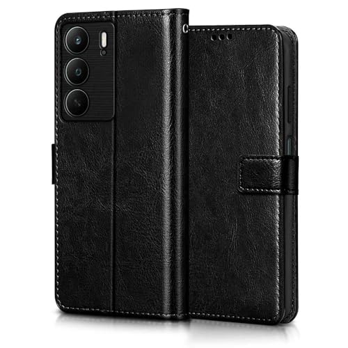 Image of WOW IMAGINE Shock Proof Flip Cover Back Case Cover for Realme C75 | Realme C73 | Narzo 80 lite 5G | P3 Lite 5G (Flexible | Leather Finish | Card Pockets Wallet & Stand | Black)