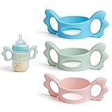3 Pcs Baby Bottle Holder,Silicone Wide-Neck Baby Bottle Handle, Bottle Grip Handle Suitable for Baby Bottles with an Outside Diameter Above 5cm for Baby Self Feeding (Blue+Pink+Green)