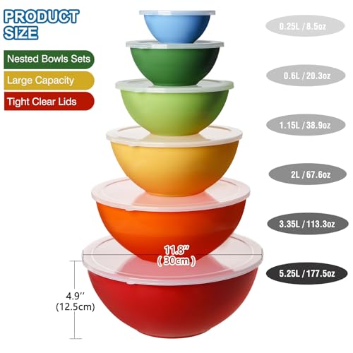Greentainer Plastic Mixing Bowls with Lids Set 12 Piece Colorful Mixing Bowl Set for Kitchen - Nesting Bowls, 6 Prep Bowls and 6 Lids - Microwave and Freezer Safe(Rose) - Image 3