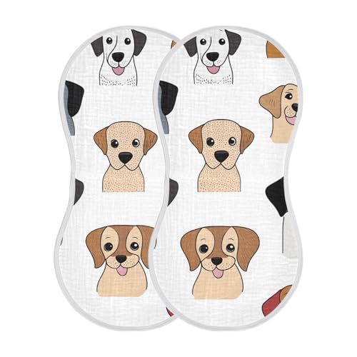 Bolaz Baby Burp Cloths 2 Pack,Various Dog Pattern,Feeding Cloths Face Towel Super Absorbent Soft Cotton Burping Rags Feeding Bibs