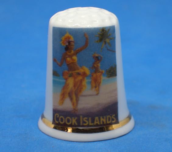 Birchcroft Dé à coudre en porcelaine de Chine à collectionner – Affiche de voyage des îles Cook – Boîte dôme