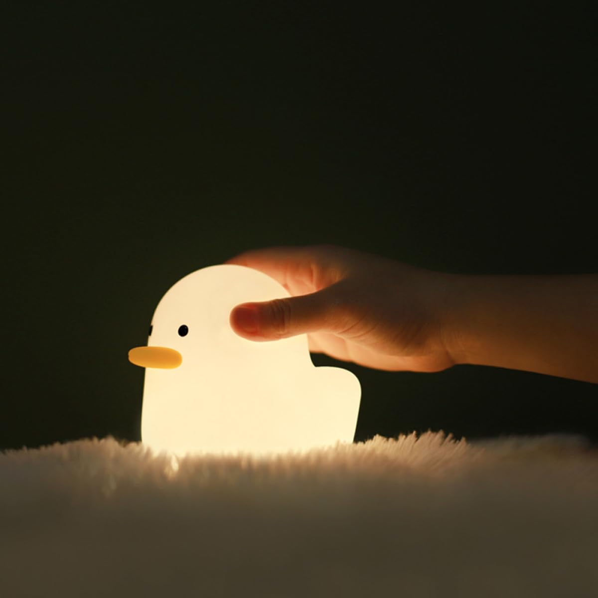 Lámpara de Noche Recargable USB de Silicona Color Claro, Luz Nocturna de Dibujos Animados Diseño de Pato, Luz Palmeada Suave para Dormitorio Infantil y Mesita de Noche, 3w