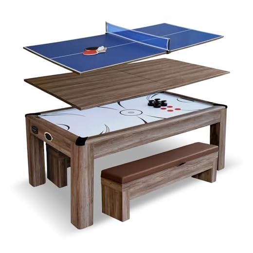 Hathaway Driftwood 7-ft Air Hockey Table Tennis Combination with Dining Top, Two Storage Benches, Free Accessories