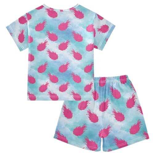 Dragon Fruit Blue Pattern Summer Cute Pajama Sets, Short Sets for Daily Wears and Sleep Wears2