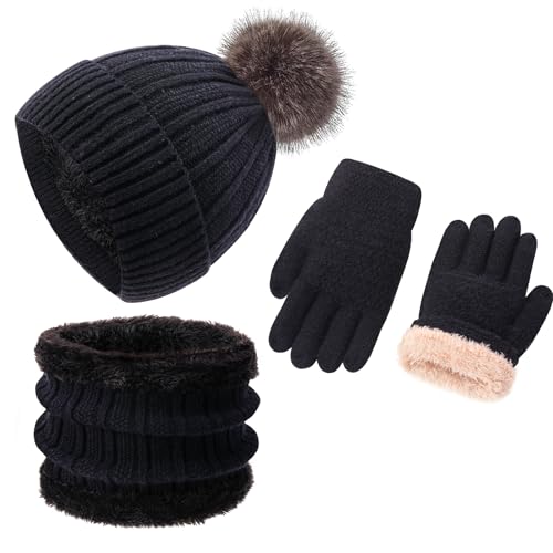 Kids Winter Beanie Hat Gloves Scarf Set 1-10 Years Old Girls Boys Mittens Knit Neck Warmer Warm Fleece lining