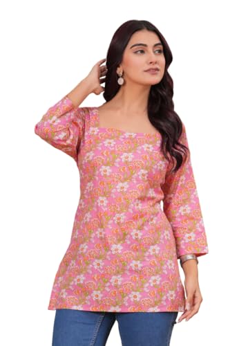 Image of Women's Pure Cotton Printed Straight Top I Stylish Short Kurta I Ethnic Kurti Top for Office & Casual Wear