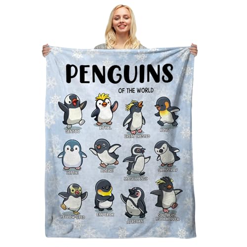 Penguin Blanket for Adults Penguin Gifts for Women Adult Types of Penguins Throw Blanket Penguins Lovers Gifts Decor Soft Cozy Flannel Fleece Illustration Throw Blankets Home Decor 50x 60