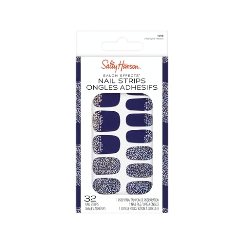 Sally Hansen Salon Effects Gel Nail Strips, Midnight Marine - Blue, Printed, No UV/LED Nail Lamps, Salon-Quality, Long Lasting, Easy to Apply & Remove - Includes 1 Prep Pad, Nail File & Wooden Stick
