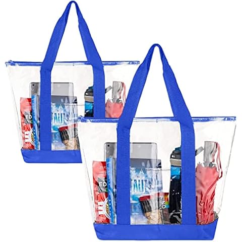 [Pack Of 2] Clear Tote Bags for Work, Beach, Stadium, Security Approved With Zipper Closure Cover