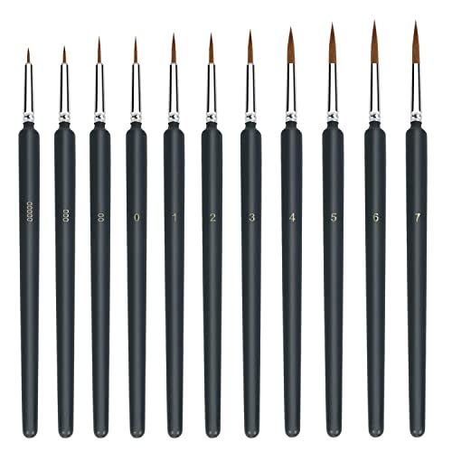 UPINS 11Pcs Fine Detail Paint Brushes, Synthetic Bristle, Plastic Nylon Material, for Acrylic, Oil, Watercolor Painting