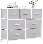 Dresser pour Chambre Chest of Drawers, 7 Organisateurs de rangement de tiroirs de tissus non tissés pour le salon de l'entrée Cabinet d'entrée en bois Top tissu gris