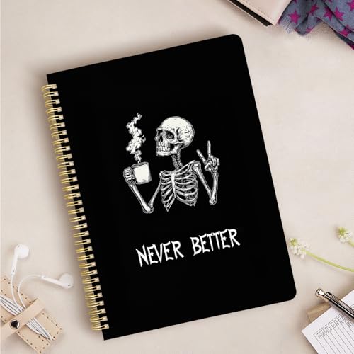 Image of Cute Spiral Notebook 8.5 x 11 lined Journal A4 with Pocket, Skull | 70 page, Note Book with Pocket, Large, Big, Hard Cover, Aesthetic, Pretty Design, for Women, Girls, Kawaii