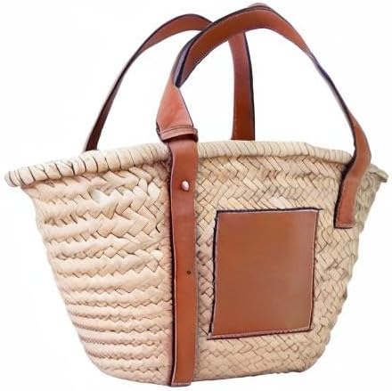 Straw Basket Tote Bag for Women PU Leather Strap Hollow Woven Top Handle Straw Purses and Handbags - Image 8