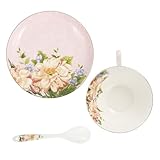 Holibanna 1Satz Kaffeetassen Set mit Untertasse und Löffel Europäischer Blumendesign für Restaurant Robustes Bone Perfektes