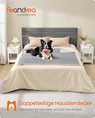 Feandrea Hundedecke, wasserdichte Decke, XL, 152 x 127 cm, für mittelgroße, große Hunde, beidseitig verwendbar, Hundesofa waschbar, Taubengrau-hellgrau PPB036G01