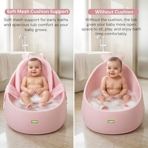 Image of Baybee Whale Baby Bath tub for 0 to 5 Years | Baby Bath Tub for Kids with Soft Mesh Cushion Support & Easy Drains | Bather & Bathtub for Newborn Boys Girls | Mini Swimming Pool for Babies (Pink)