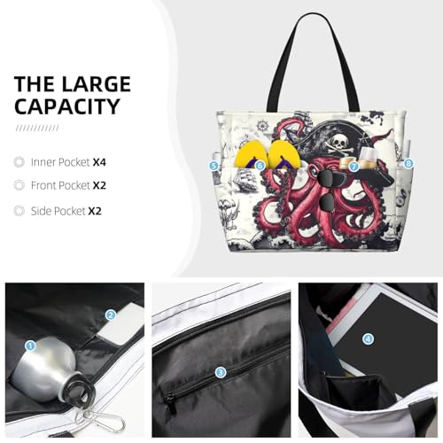 THE PIRATE KING Beach Tote Pool Bag for Women Waterproof and Sand-proof Large Capacity with Zippers for Travel Vacation Gym4