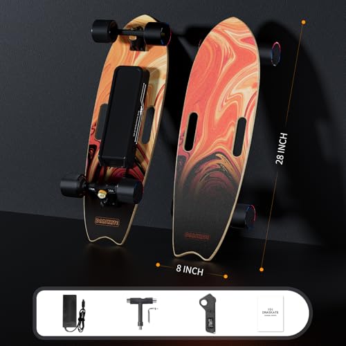DNASKATE M10 Electric Skateboard with Remote, 22Mph Top Speed,15Miles Range,800W Hub-Motor, Skateboard for Adults ＆Teens (Lava Orange) - Thumbnail 6