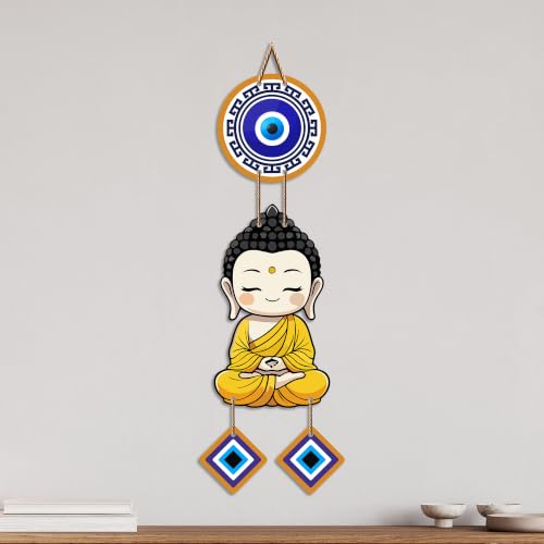 Image of Artvibes Cute Buddha Evil Eye Wall Hanging for Home Entrance | Spiritual MDF Wall Decor | Meditation Room Vastu Wall Art for Living Room | Bedroom & Office | Gift Item (WH 8592N)