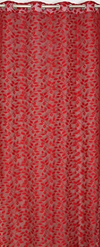 Image of Aroma Brand Tissue Transparent Fancy Sheer Polyester Curtains for Door- Pack of 1 (Door - 7 Feet, Red - Leafs)