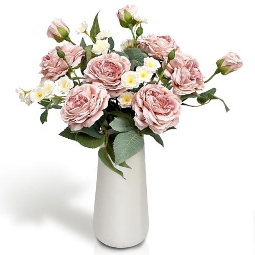 Tobilu Fake Flowers in Ceramic Vase for Table Centerpieces