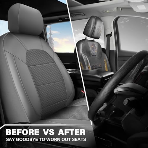 Image of CAR PASS Leather Car Seat Covers Breathable Seat Cover Full Sets Airbag Compatible for Most Cars, SUVs, Trucks, and Vans (Full Set, Gray)