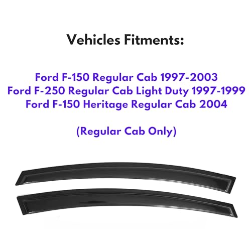 Image of IG Window Visors Fit for 1997-2003 Ford F150 Regular Cab & 2004 F150 Heritage Regular Cab, Out-Channel Rain Guards Vent Wind Deflectors 2PC, 1997-1999 Ford F250 Regular Cab Light Duty (Single Cab)