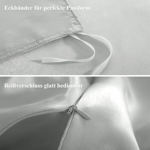 RUIKASI Satin Bettwäsche 140x200 Grau - Luxus Bettbezug mit Glanz wie Seiden Bettwäsche Set Hellgrau für Haar und Haut… – Ansicht 6