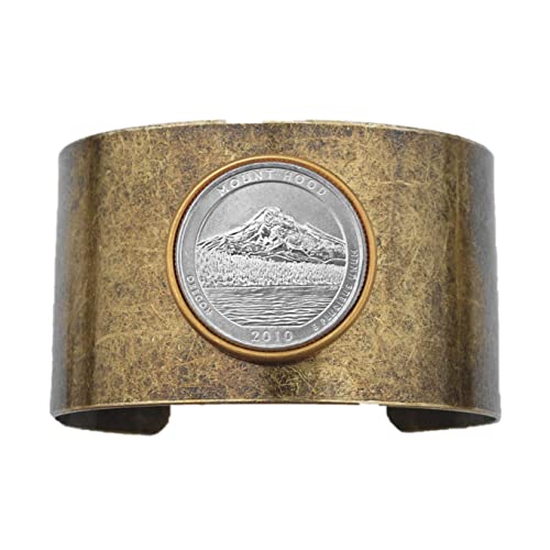 2010 Oregon Mount Hood National Park Quarter BU Uncirculated Coin Solid Brass Antique Finish Cuff Bangle Bracelet - America the Beautiful