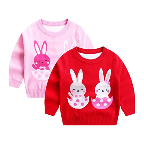 Girls 𝐑abbit Print Pullover Knit Long Sleeve Crewneck Sweaters Toddler Soft Chunky Loose Fall Winter Warm Tops2