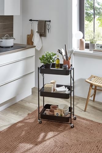 xonox.home – Rollwagen mit Rollen 44x78x31 cm in Schwarz – Praktischer Servierwagen mit 3 offenen Fächern – Mobil, vielseitig, geradlinig & ideal als Badregal oder Küchenhilfe