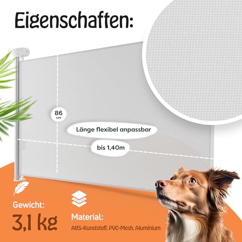 petpurry® Treppenschutzgitter Türschutzgitter - weiß - Treppenschutzgitter ausziehbar 0-140cm - Treppenschutz für Haustiere und Kinder - Geeignet für Treppen und Türen