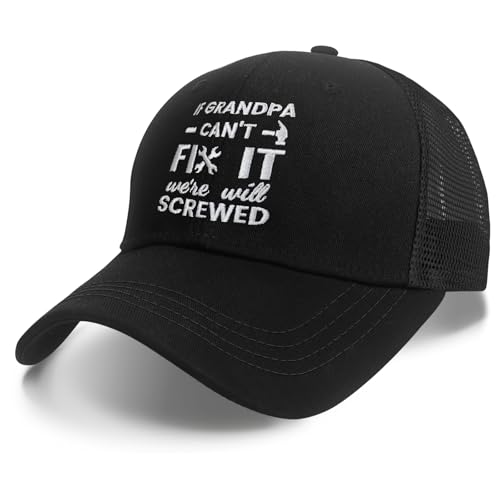 Grandpa Gifts Grandfa Hat, Grandfather Gift from Granddaughter and Grandson, Mesh Adjustable Baseball Cap for Christmas, Father's Day - Grandpa Can Fix Black