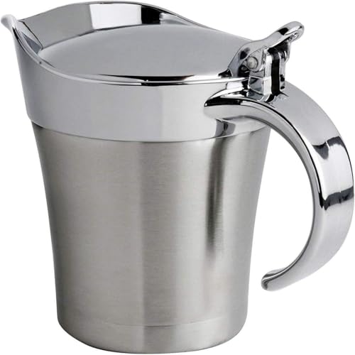 Double-Layer Stainless Steel Thermal Sauce Boat ，25-Ounce Silver with Hinged Lid ，Double-Layer Thermal Sauce Pot