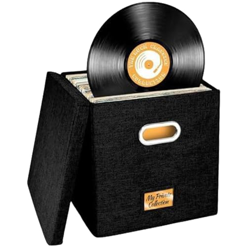 Caja para discos de vinilo de lino premium con tapa y asa 7