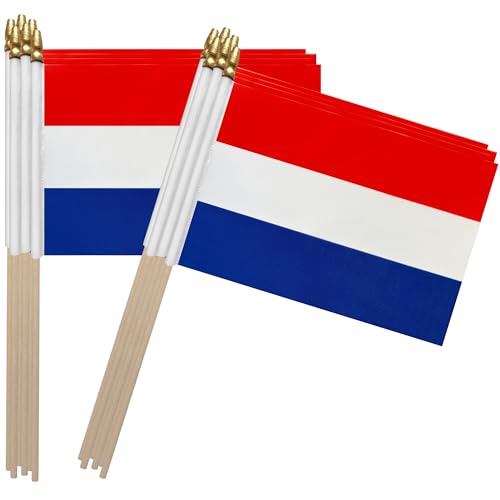 TSMD Netherlands Holland Stick Flag Dutch Small Mini Hand Held Flags 5x8 Inch 12 Pack