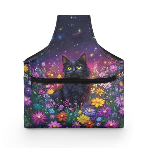 Image of ZUXONGSYBlack Cat Yarn Bags for Knitting Floral Yarn Storage Organizer for Crochet Portable Knitting Project Bag