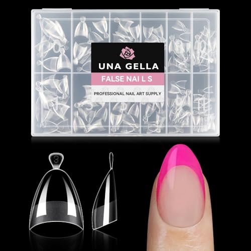 UNA GELLA Almond Gel Nail Tips Short: Half Cover Almond Shape Nai...