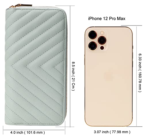 B BRENTANO Vegan Leather Double Zipper Pocket Wallet with Grip Hand Strap (Chevron Embroidered Mint)4