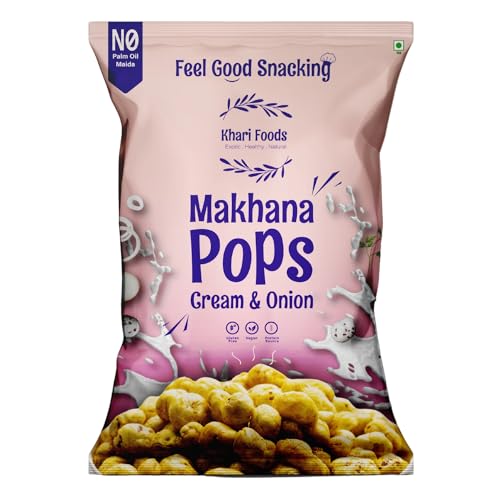 Image of Khari Foods Premium Flavoured Makhana 25g, Crunchy & Roasted Makhana Pops, Protein Source, Fibre Rich, No Palm Oil, Gluten Free (Cream & Onion)