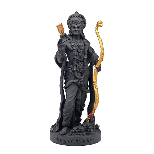 Image of MurtiHome King of Ayodhya Ram Murti, Lord Shri Rama Idol | 12.70 cm Tall Small Black Color Figure Made From UV Resin, Crafted by 3D Printer for Car Dashboard, Home, Office, Gift