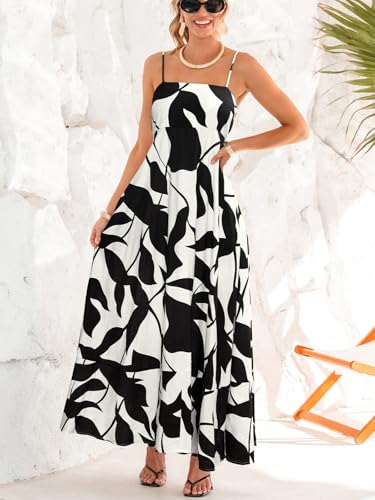Image of CUPSHE Womens Summer Maxi Dress Casual Sleeveless Square Neck Striped Beach Long Dress with Pockets