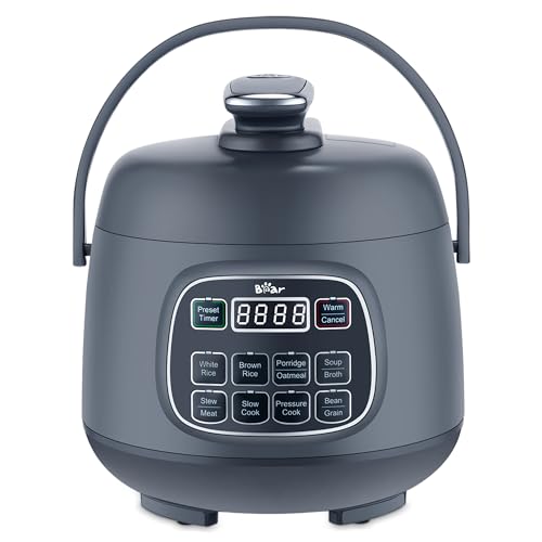 Bear Rice Cooker 3 Cups (Uncooked), Fast Electric Pressure Cooker, Portable Multi Cooker with 10 Menu Settings for White/Brown Rice Oatmeal and More, Nonstick Inner Pot