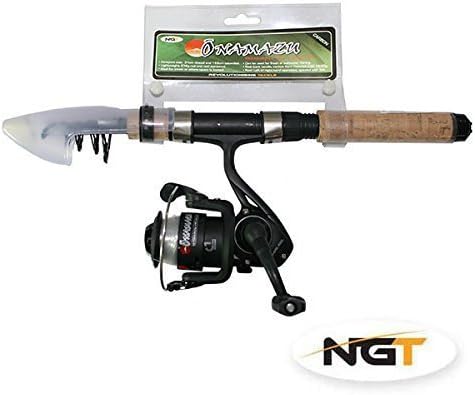NGT Unisex Onamazu Mini Travel Telescopic Fishing Rod and Reel Combo, Black, 5 Ft by NGT