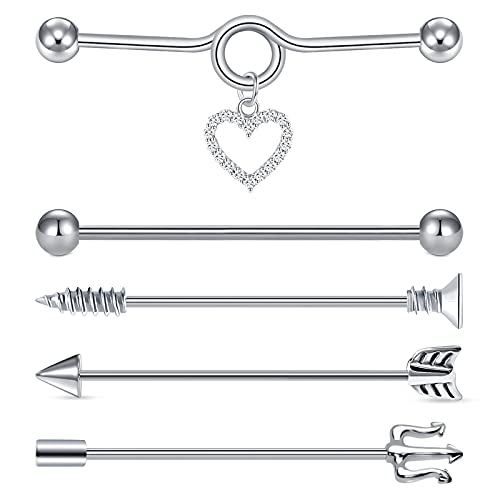 D.Bella Piercing de barra industrial 14 g, 38 mm, acero