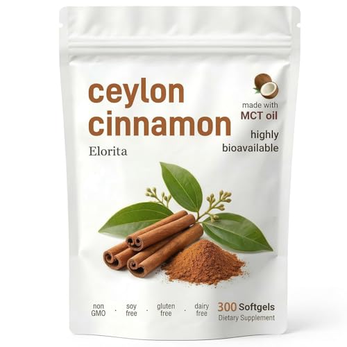 Elorita Ceylon Cinnamon Soft Gels with MCT Oil - True Ceylon Cinnamon Supplement Non-GMO & Gluten Free 300 Softgels (1PCS)