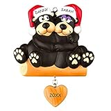 Personalized Huggable Black Bear Couples Christmas Ornament