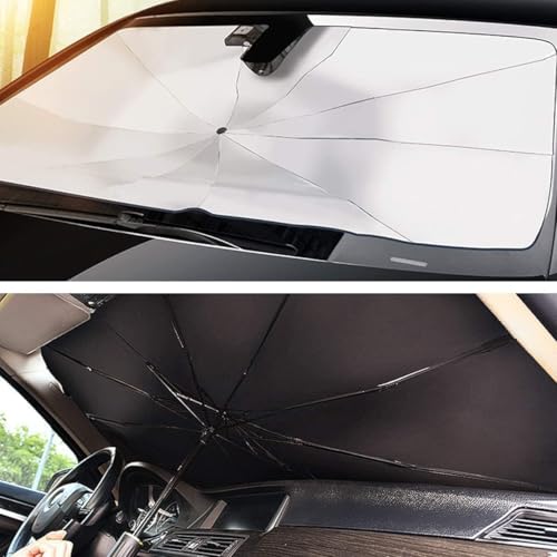 Image of Car Sun Shade Windshield Cover - Umbrella Windshield Sunshade for Car Front Window, Sun Protection and Heat Insulation Foldable Sunshade, Full Cover Sun Shade for Most Vehicles-Black