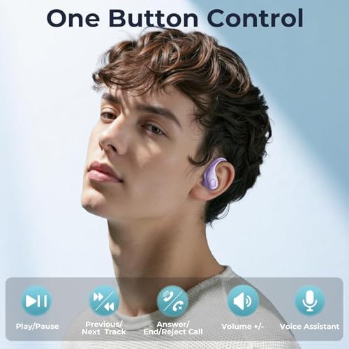 Image of occiam Active Noise Cancelling Earbuds Wireless Bluetooth Headphones | Ear Buds 90Hrs Playback Stereo Bass Earphones with Mic Over-Ear Hooks IPX7 Waterproof Headset for Work Sports