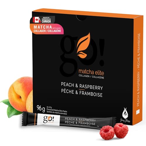Jimmy Sevigny, GoMatcha, Matcha & Collagen Powder Sticks (12x8g) - Peach &Raspberry, Easy, Tasty, & Nourishing. The Gift of Glow for the Holidays